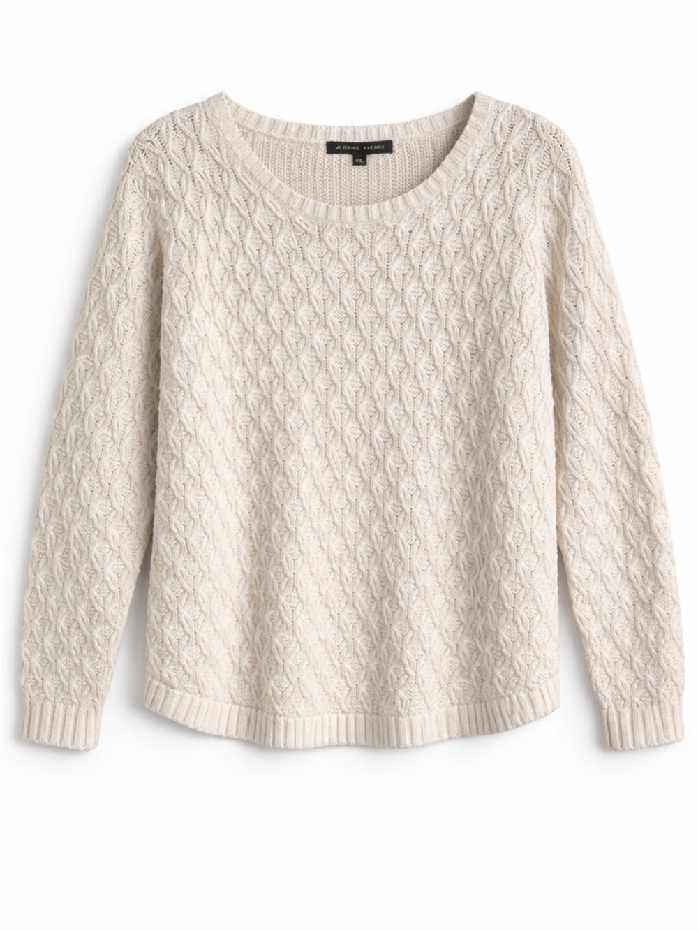 Jeanne Pierre White Sweater XL 100% Cotton Mixed Cable Knit Coastal Pullover